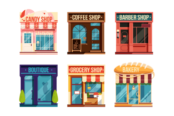 Download Urban Stores Set Isolate on White Background - Stores Collection