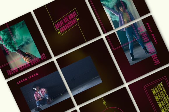 Download Neon Art Social Media Post Set - Post set Collection