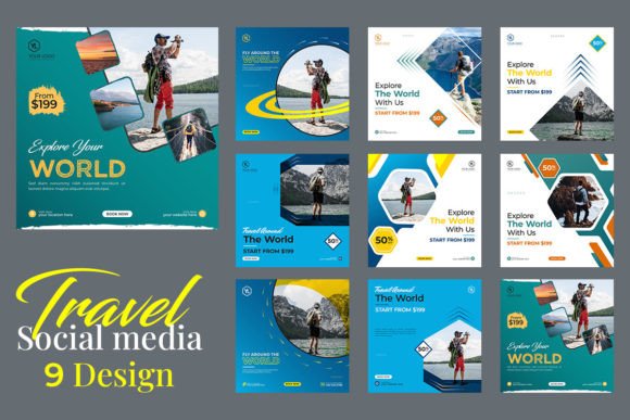 Download Travel Social Media Post Set of 9 Design - Post set Collection